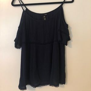 AQUA navy shoulder strap blouse
